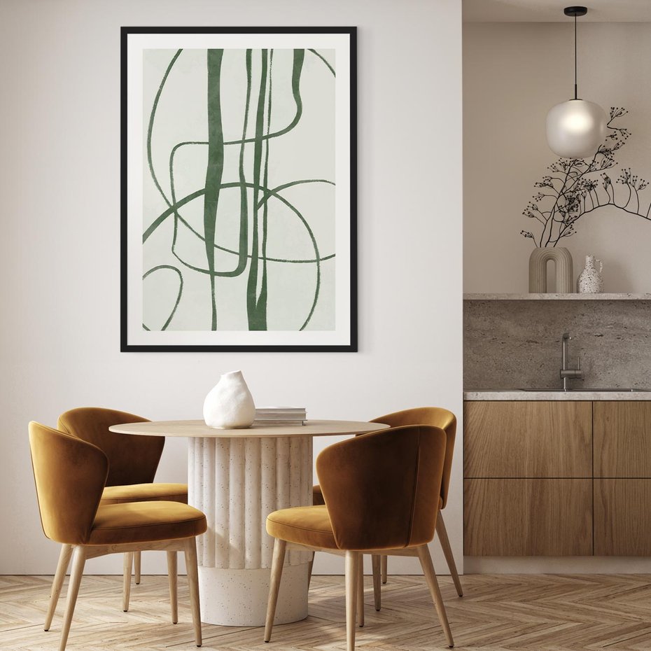 Plakat w ramie 50x70 - Zielony Spokój - zielona abstrakcja, spokojny plakat - rama czarna