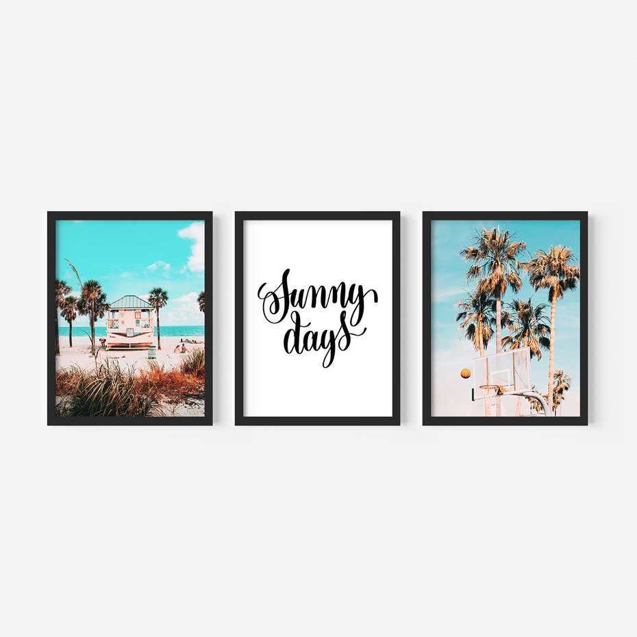Zestaw obrazy w ramie 40x50 galeria - Lato, wakacje, podróż, napis, tyografia - rama czarna