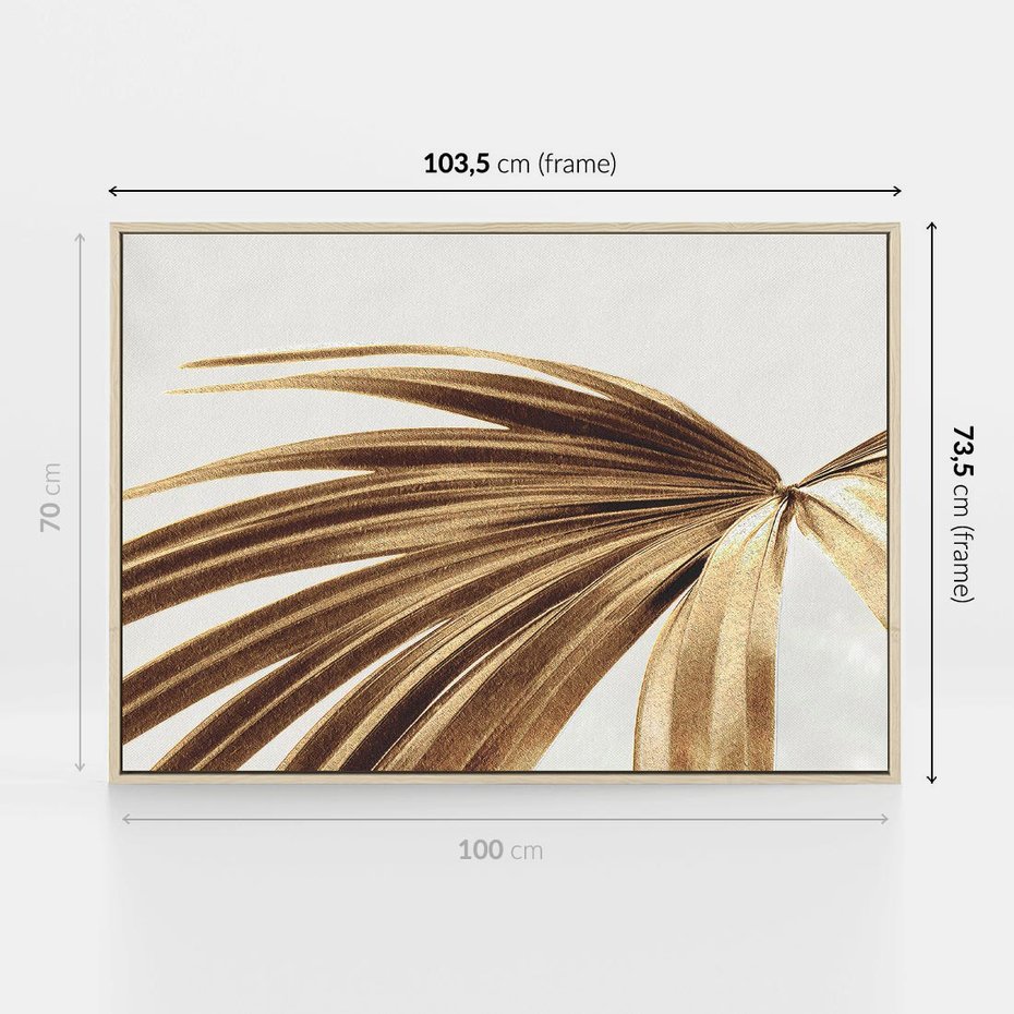 Obraz w ramie 100x70 - Egzotyczny Blask - złote, liście - rama drewno