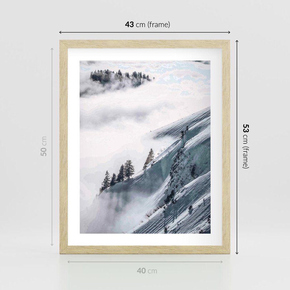 Plakat w ramie 40x50 - Czystość Natury - ośnieżone szczyty górskie, pejzaż - rama drewno