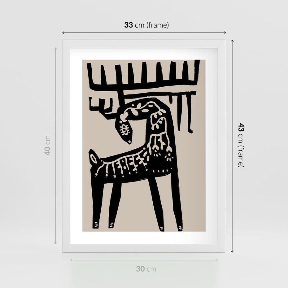 Plakat w ramie 30x40 - Konturem Zdefiniowany - skandynawska sztuka, jeleń - rama biała