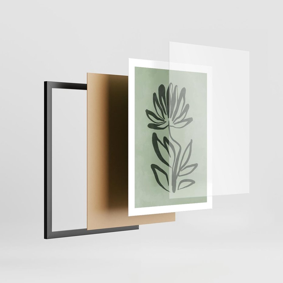 Plakat w ramie 50x70 - Zieleń Wyjątkowego Ukojenia - zielona abstrakcja, zgaszona zieleń - rama czarna
