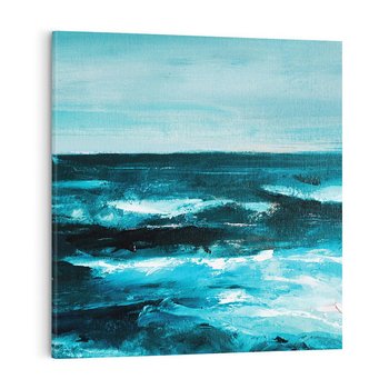 Obraz na płótnie 40x40 - Burza Nad Granatowym Oceanem - piękny marynistyczny obraz olejny, wzburzone ciemne morze