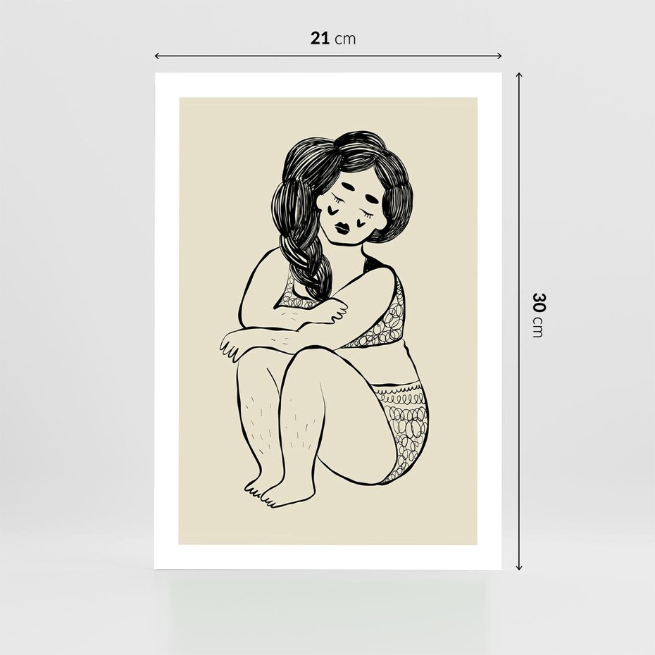 Plakat bez ramy 21x30 - Migotliwe Refleksje - nowoczesny minimalistyczny rysunek, dziewczyna w bieliźnie