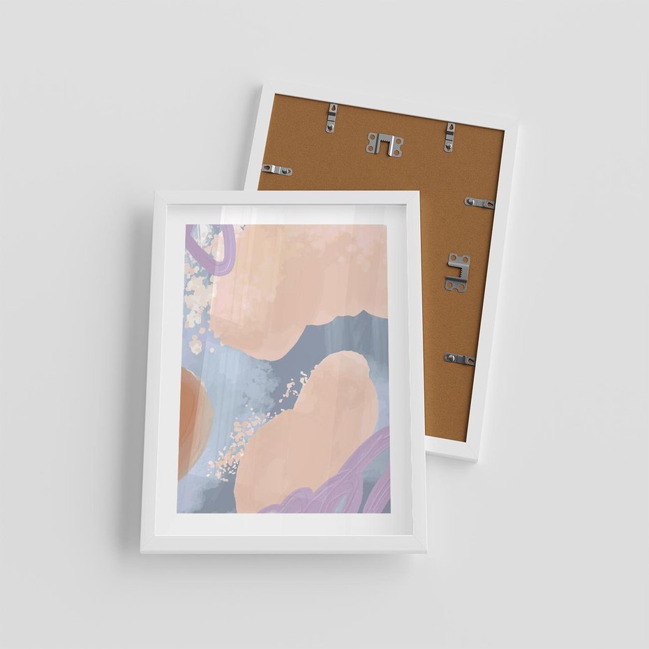 Plakat w ramie 30x40 - Przenikanie Niecodziennych Form - abstrakcyjne akwarelowe plamy, pastele - rama biała