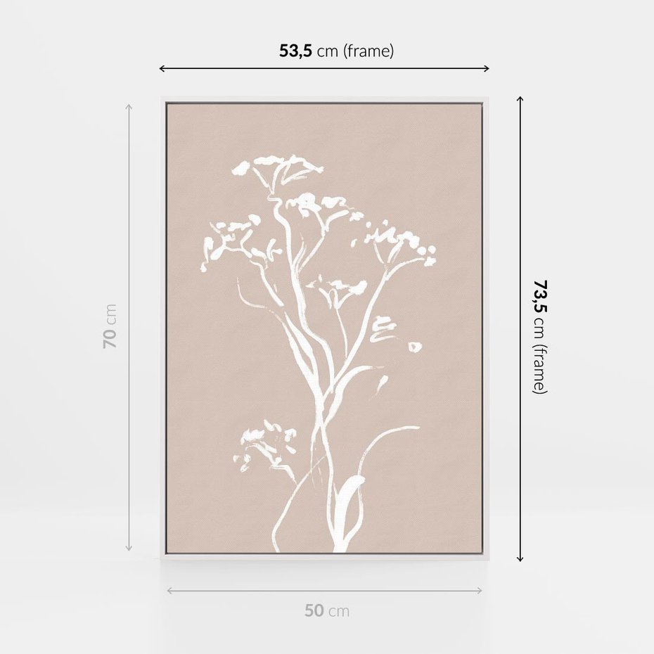 Obraz w ramie 50x70 - Harmonijne Mini Boho - minimalistyczny delikatny obraz, beżowe odcienie - rama biała