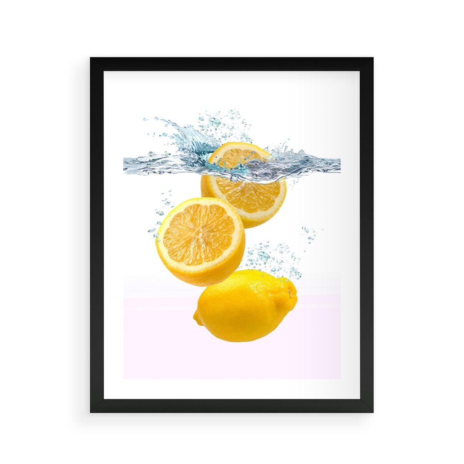 Plakat w ramie 40x50 - Świeże cytryny pełne smaku - cytryny, owoce - rama czarna