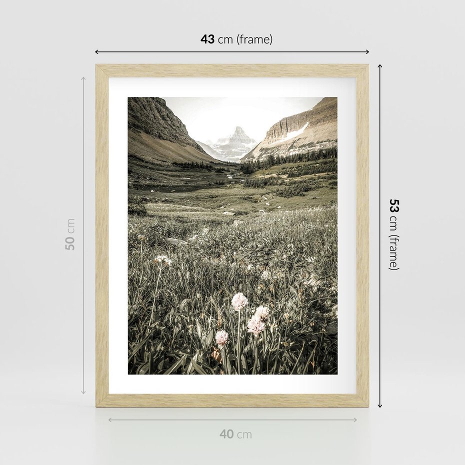 Plakat w ramie 40x50 - Nostalgiczne Góry - górski krajobraz, łaka w górach - rama drewno