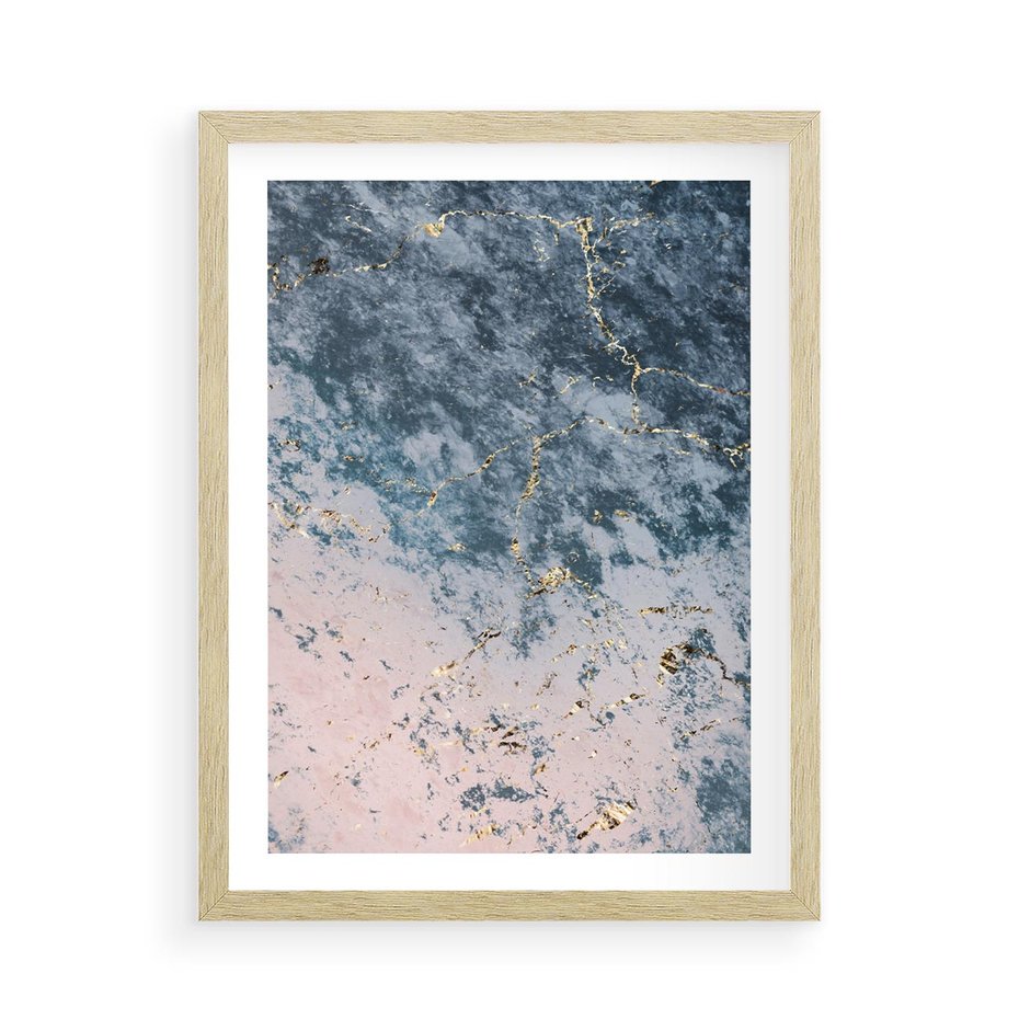 Plakat w ramie 50x70 - Elegancja i Wyrafinowanie - marmur, złoto - rama drewno