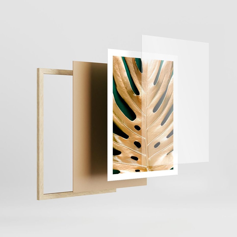 Plakat w ramie 50x70 - Piękno i Styl - złote, liście - rama drewno