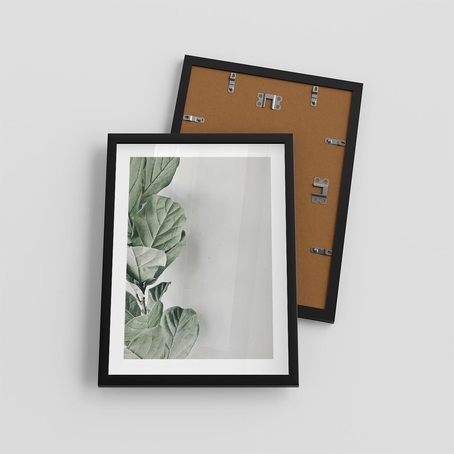 Plakat w ramie 30x40 - Minimalistyczna Harmonia: Zieleń Liści - zieone liście, kompozycja - rama czarna