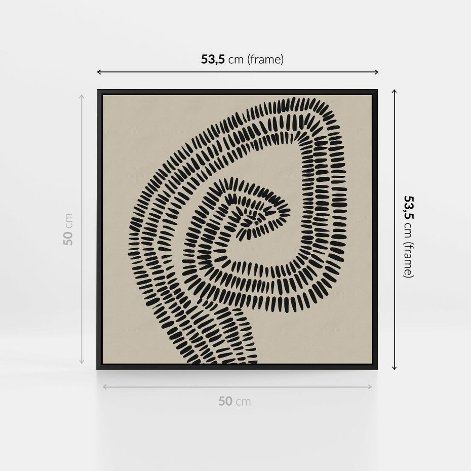 Obraz w ramie 50x50 - Nowoczesne Spektrum Wyobraźni - boho plakat, czarne kropki kreski - rama czarna