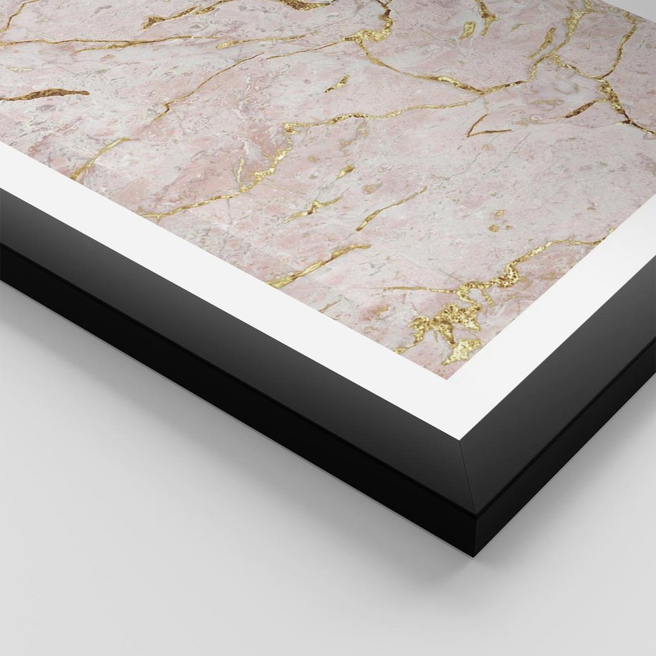 Plakat w ramie 50x70 - Beżowy Marmur i Złoto - marmur, beżowy marmur - rama czarna