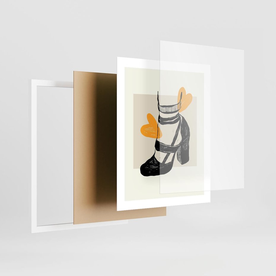 Plakat w ramie 40x50 - Elegancja w Szkicu: Stopa w Bucie na Obcasie - grafika, czarny szkic - rama biała