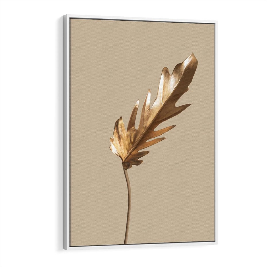 Obraz w ramie 80x120 - Piękno w Detalu - złoty, liść - rama biała