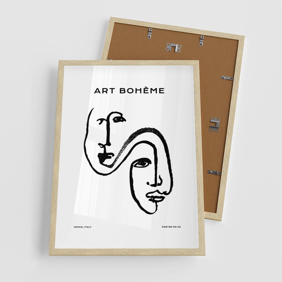 Plakat w ramie 50x70 - Rozbijające Granice Boho - boho sztuka, twarze - rama drewno