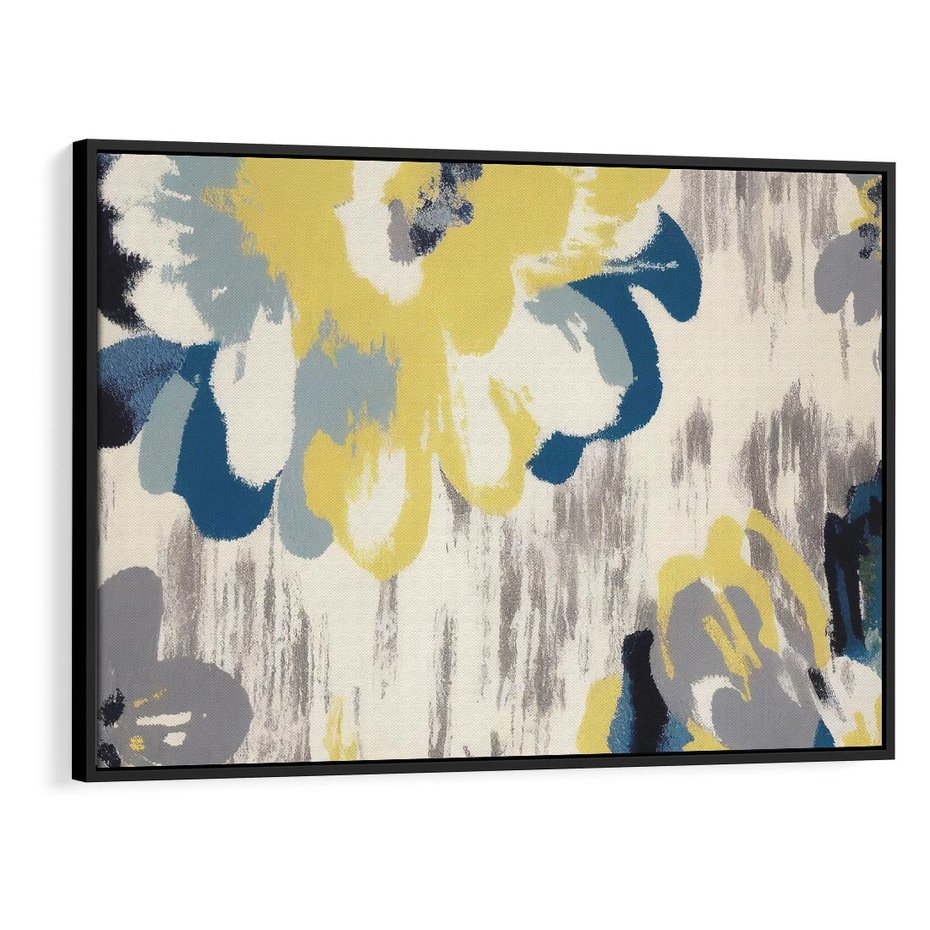 Obraz w ramie 100x70 - Kwiatowe Impresje - malowane duże kwiaty, kolory żółty - rama czarna