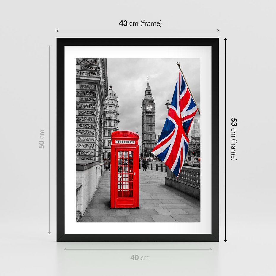Plakat w ramie 40x50 - Londyńska Budka przy Big Benie - Londyn, budka - rama czarna