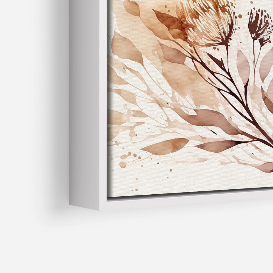 Obraz w ramie 50x50 - Nostalgiczne tańce pędzla - akwarelowe kwiaty, gałęzie - rama biała