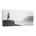 Obraz na płótnie 120x60 - Melancholia Północy - czarnobiała fotografia, nadmorska latarnia na klifie