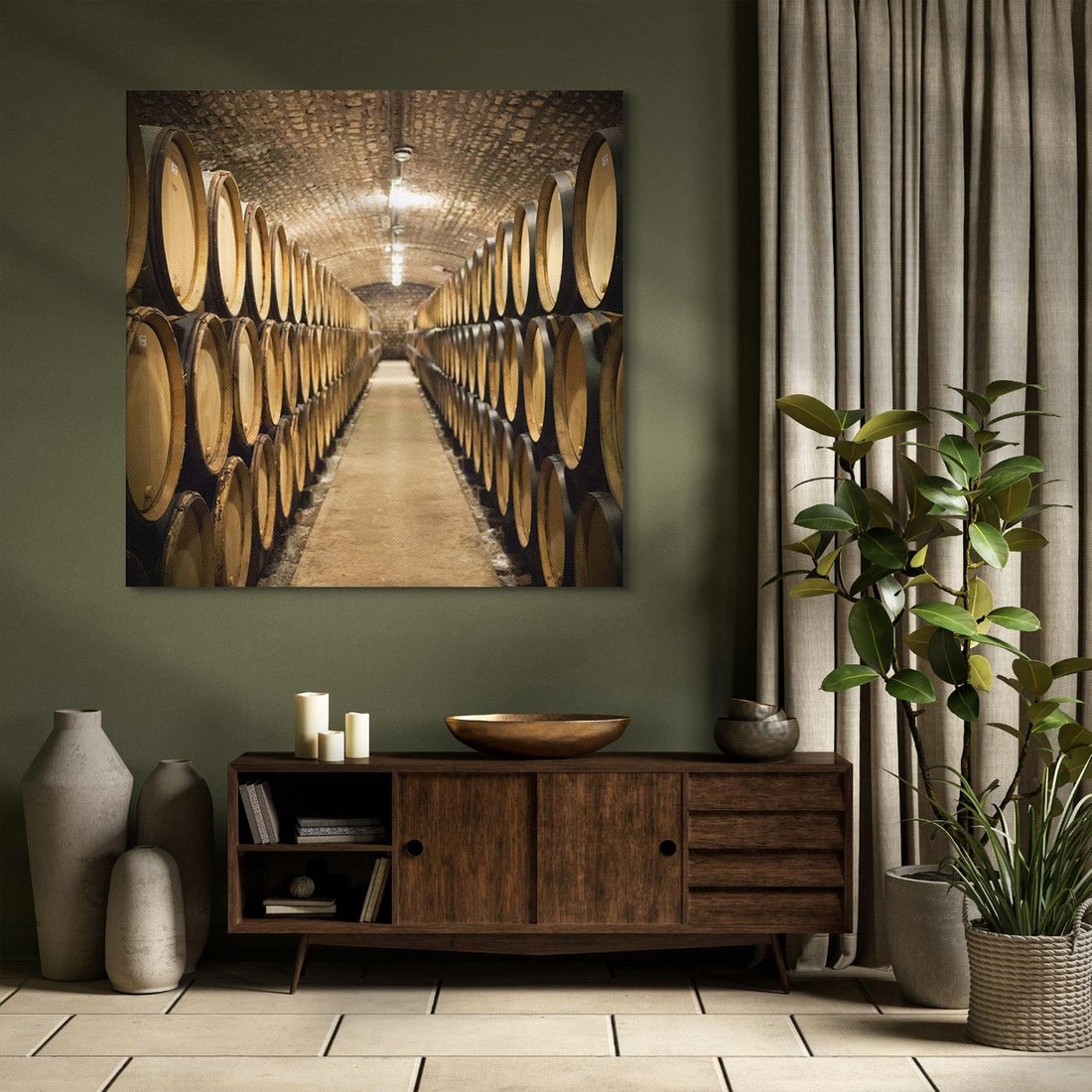 Obraz na płótnie 70x70 - Winniczka - winnica, beczki