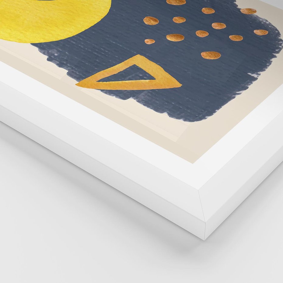 Plakat w ramie 40x50 - Migocące Nocne Barwy - abstrakcyjna akwarelowa plama, granatowa - rama biała