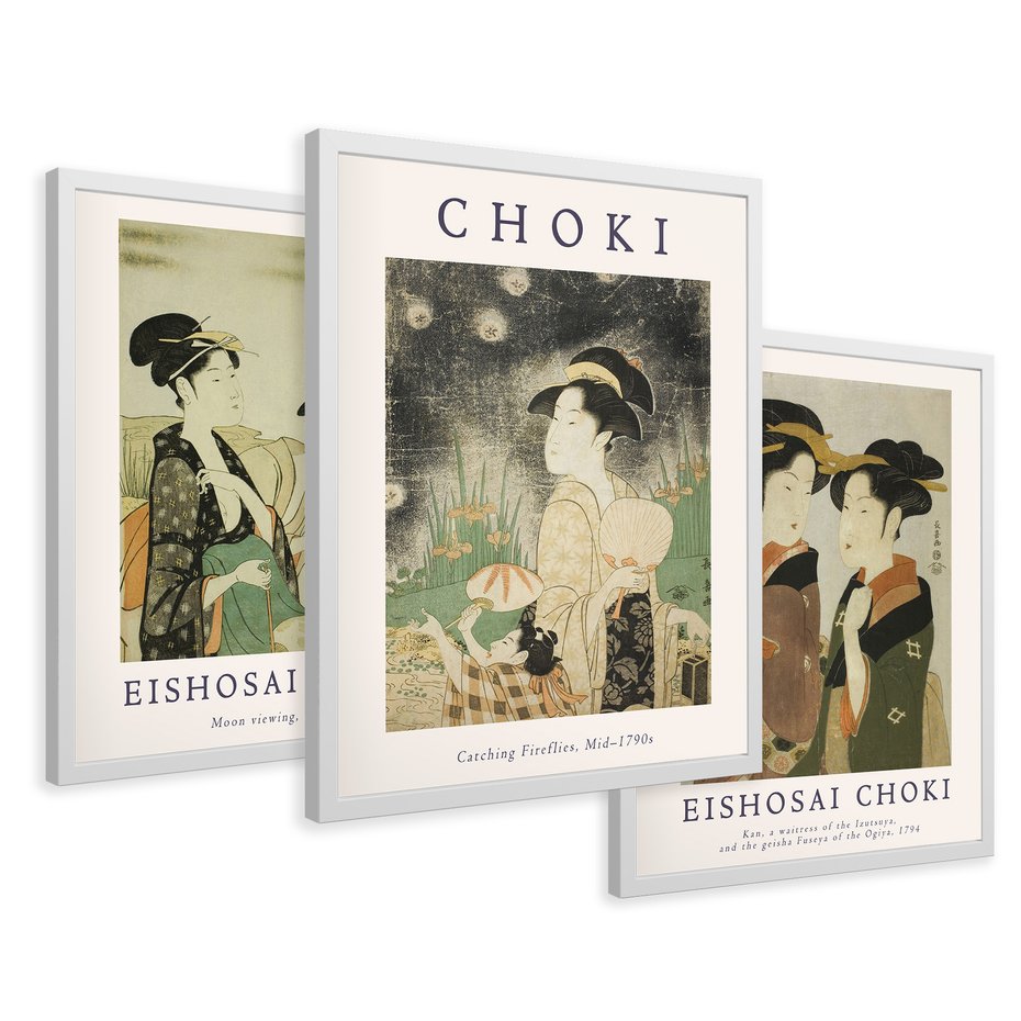 Zestaw obrazy w ramie 50x70 galeria - Japonia, sztuka, Choki, orient - rama biała