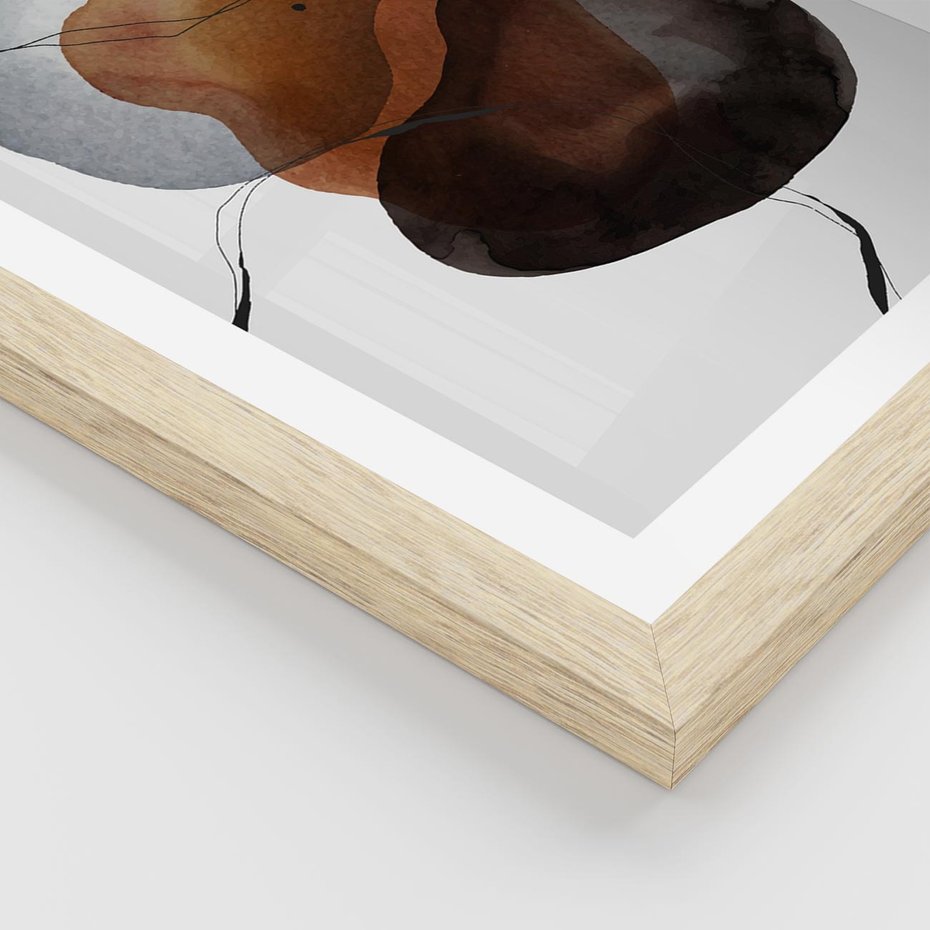 Plakat w ramie 50x70 - Kolorowe Wizje - abstrakcyjne plamy akwarelowe, czarny szkic - rama drewno