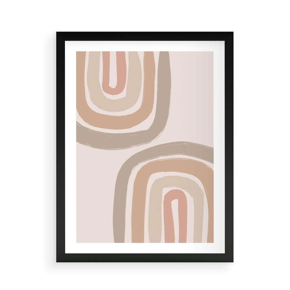 Plakat w ramie 50x70 - Migotliwe Tęczowe Przestrzenie - abstakcyjne tęcze, delikatne odcienie beżu - rama czarna
