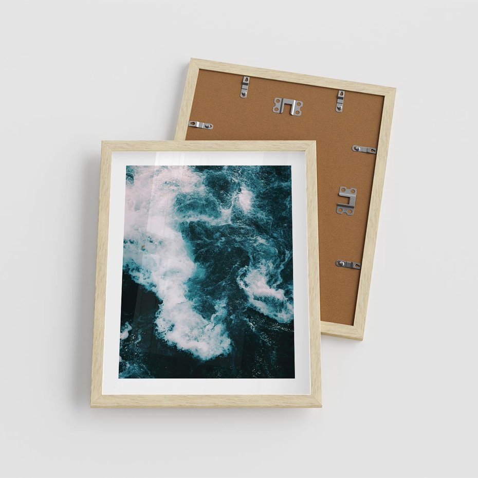 Plakat w ramie 40x50 - Fale w Odcieniach Turkusu - ocean, fale - rama drewno