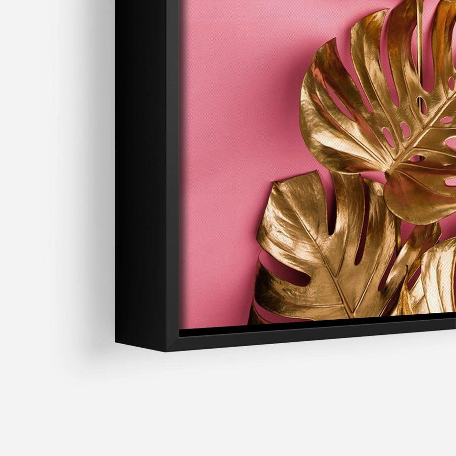 Obraz w ramie 100x70 - Luksusowa Elegancja - złote, liście - rama czarna
