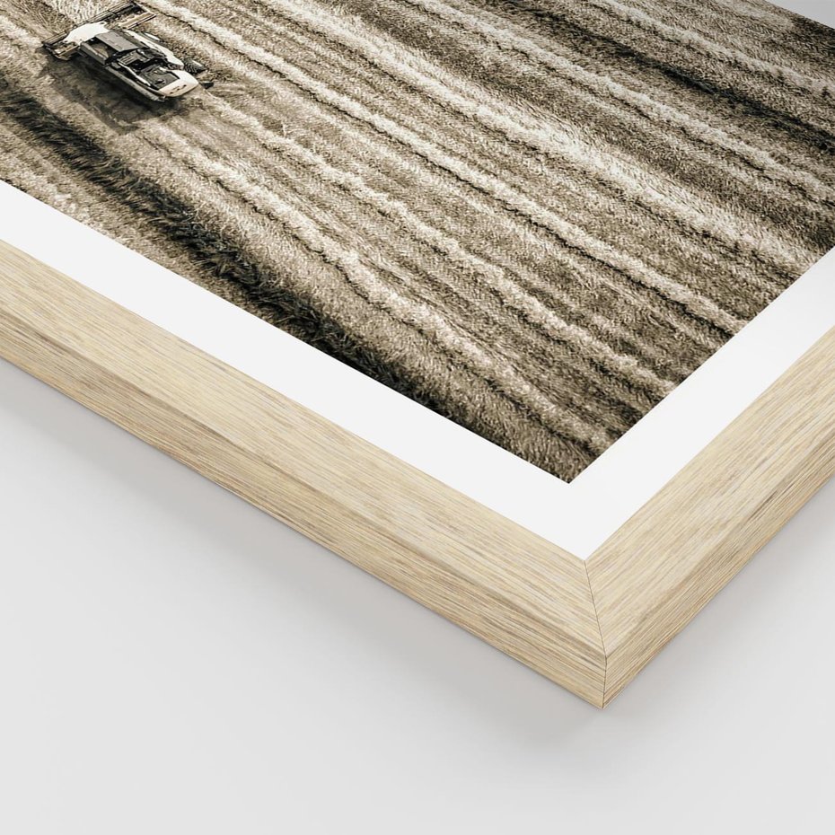 Plakat w ramie 40x50 - Sepia na Polu - kombajn, pole - rama drewno