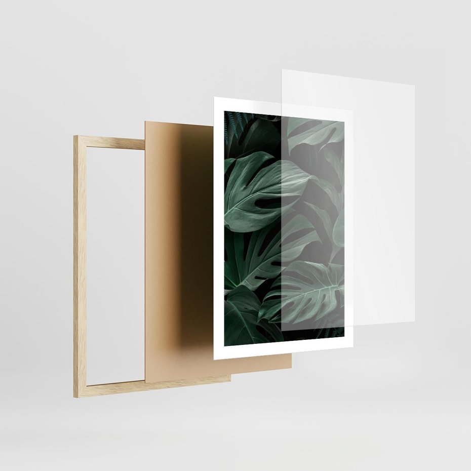 Plakat w ramie 50x70 - Zielone Liście Monstery w Dżungli - zielone liście monstery, dżungla - rama drewno