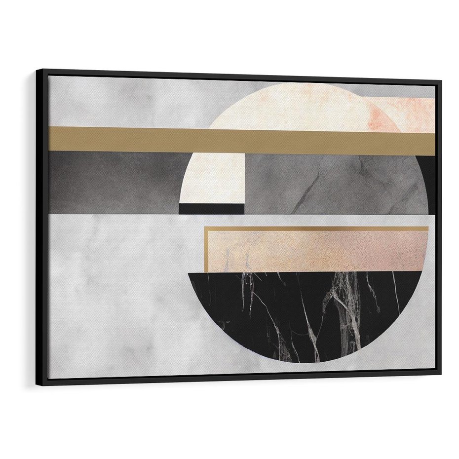 Obraz w ramie 70x50 - Biało-Czarne Formy - nowoczesna geometria, koło - rama czarna