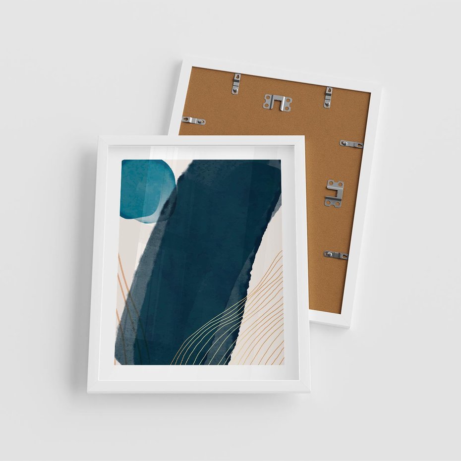 Plakat w ramie 40x50 - Nocne Widzenia - abstrakcyjna granatowa plama, akwarela - rama biała