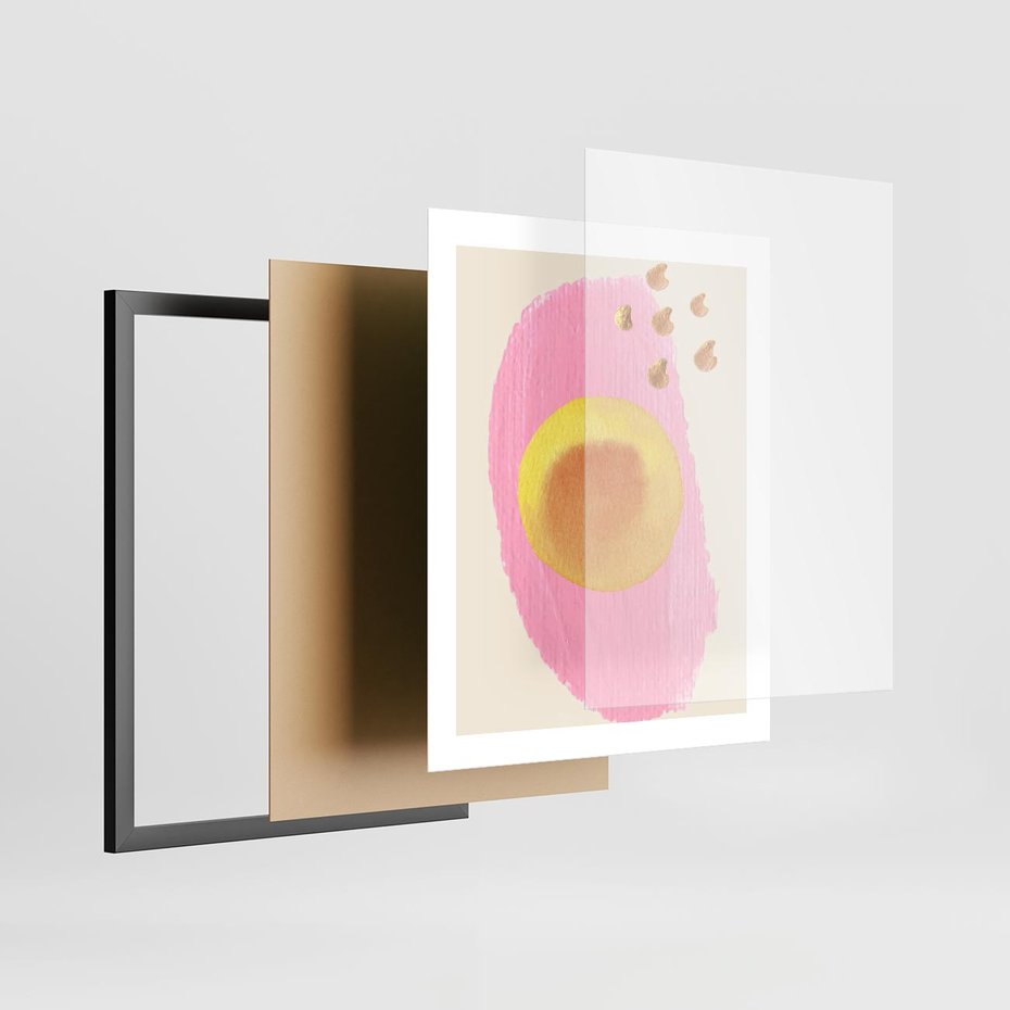Plakat w ramie 40x50 - Migotliwe Dziwne Ścieżki - abstrakcyjna różowa plama, akwarela - rama czarna