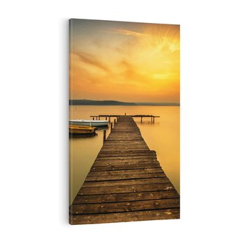 Obraz na płótnie 70x100 - Zachód słońca nad jeziorem: Piękno natury - zachód, słońca