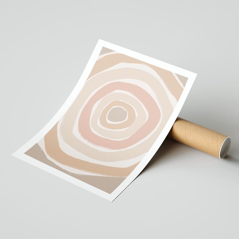 Plakat bez ramy 50x70 - Roztopione Granice - abstakcyjne koła, delikatne odcienie beżu