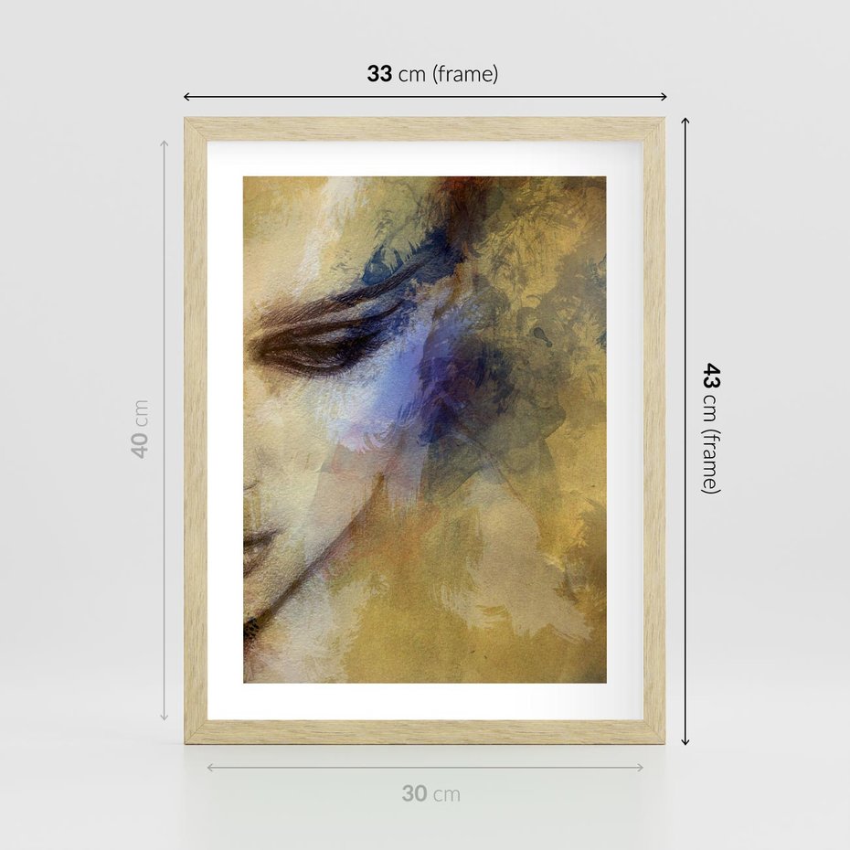 Plakat w ramie 30x40 - Graficzna ekspresja kobiecego portretu - portret, grafika - rama drewno