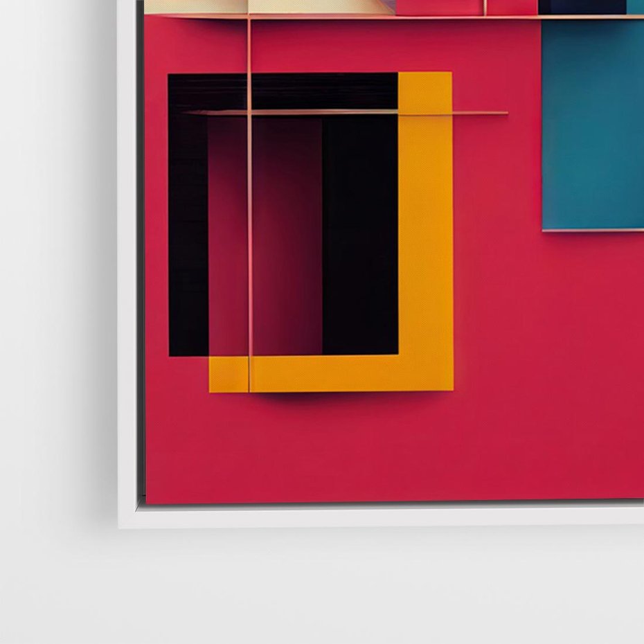 Obraz w ramie 100x70 - Przejście przez labirynt myśli - kolorowa abstrakcja, instalacja z prostokątów i lini - rama biała