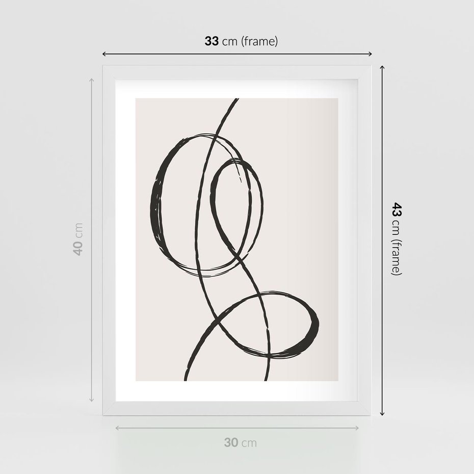 Plakat w ramie 30x40 - Zaklęte Linie - abstrakcyjne szkicowane linie, minimalizm - rama biała