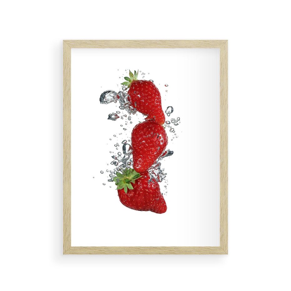 Plakat w ramie 30x40 - Aromatyczne truskawki w pełnym rozkwicie - truskawki, owoce - rama drewno