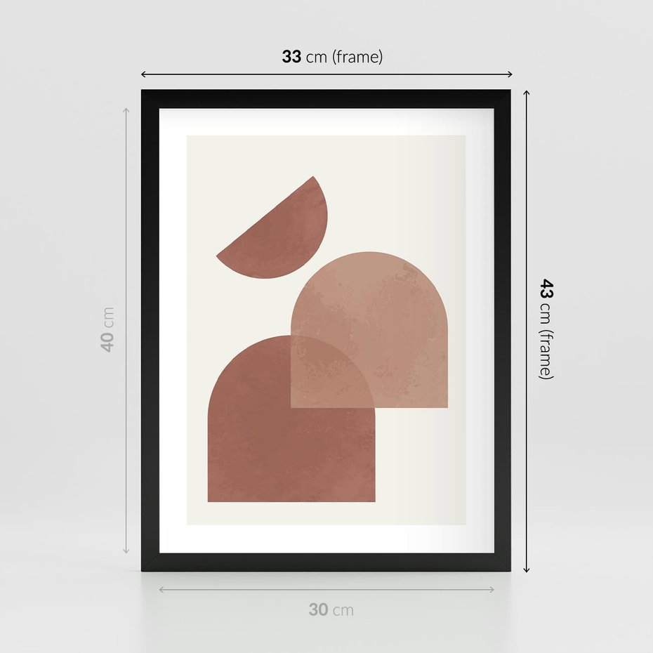 Plakat w ramie 30x40 - Harmonijne Widoki - abstrakcyjne geometryczne kształty, odcienie brązu i beżu - rama czarna
