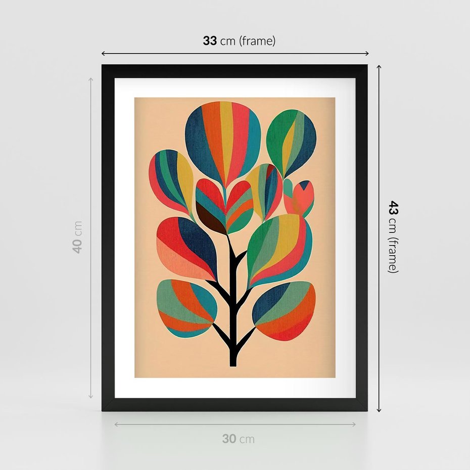 Plakat w ramie 30x40 - Harmonia Rozplątanych Form - abstrakcyjny kolorowy tęczowy obraz, inspiracje roślinne - rama czarna