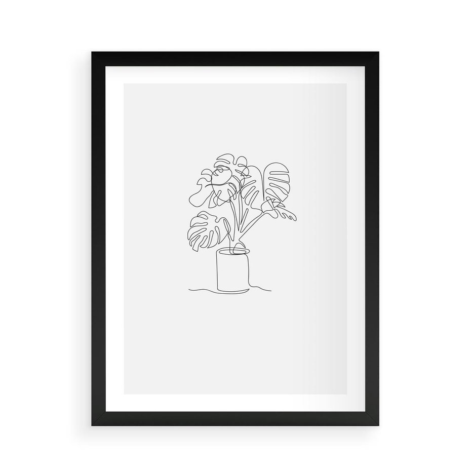 Plakat w ramie 50x70 - Tajemnicza Harmonia - sztuka one line, monstera - rama czarna