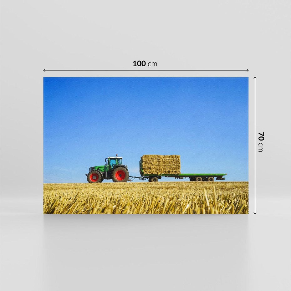 Obraz na płótnie 100x70 - Ruralne żniwa - traktor, przyczepa