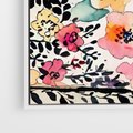 Obraz w ramie 50x50 - Opowieść w kroplach farb - akwarelowe kwiaty, mocna ornamentowa czarna ramka namalowana dookoła obrazu - rama biała