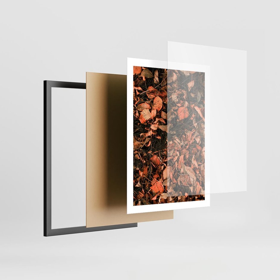 Plakat w ramie 50x70 - Jesienny Splot: Pomarańczowe Liście - liście, pomarańczowe suche liście - rama czarna