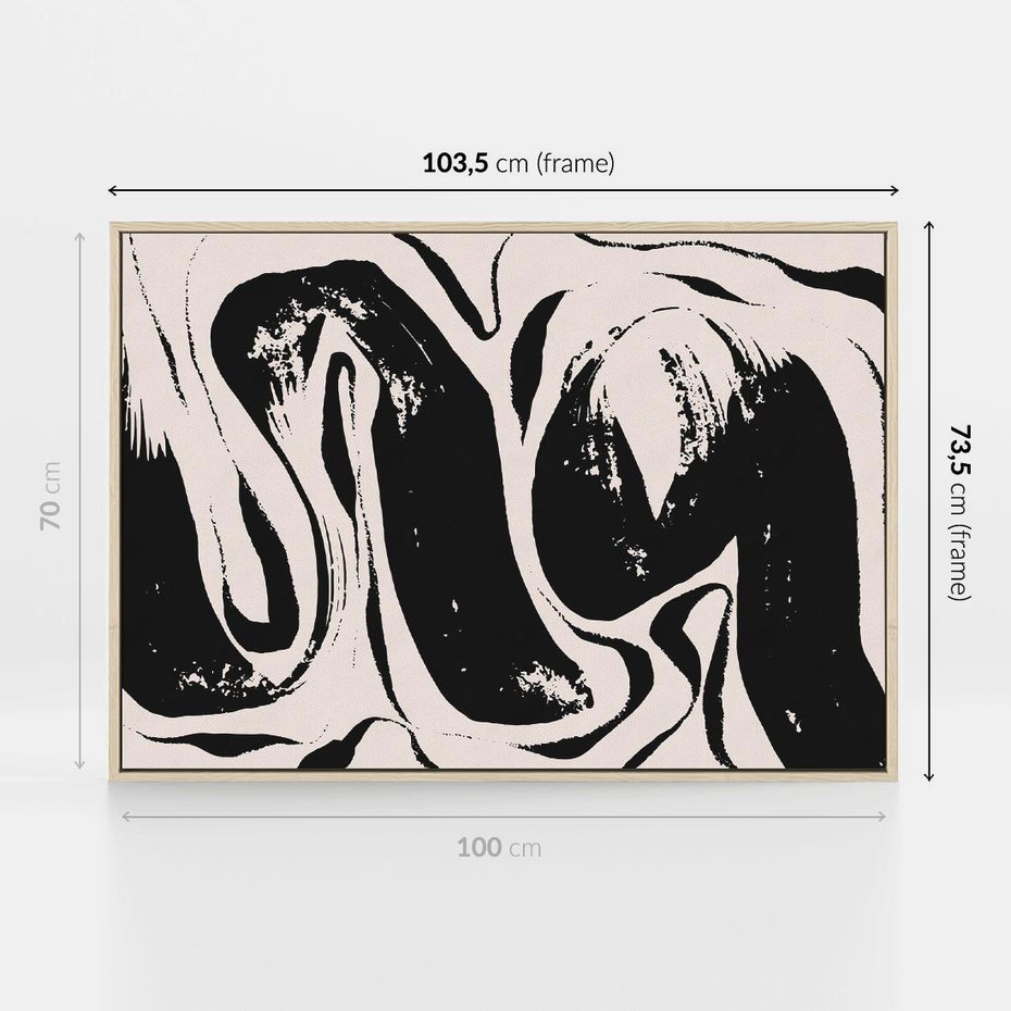 Obraz w ramie 100x70 - Wibracje w ciemnościach duszy - czarno biała abstrakcja, nieregularne rozmyte linie - rama drewno