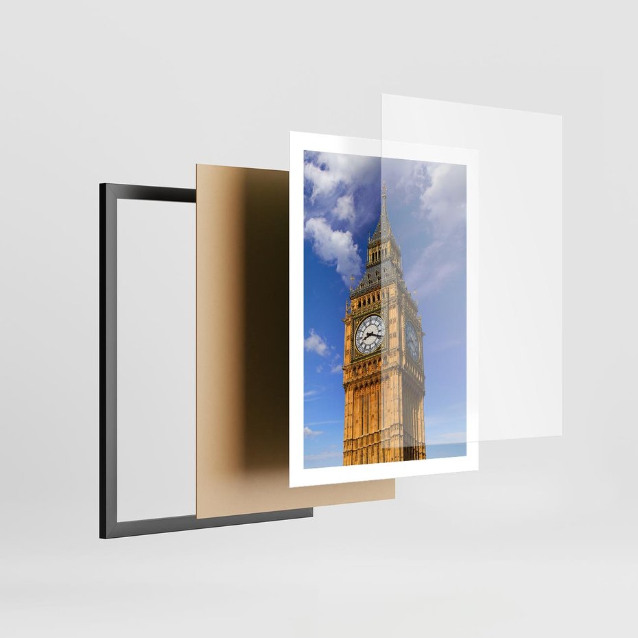 Plakat w ramie 50x70 - Czasowy Symbol - zegar, Big Ben - rama czarna